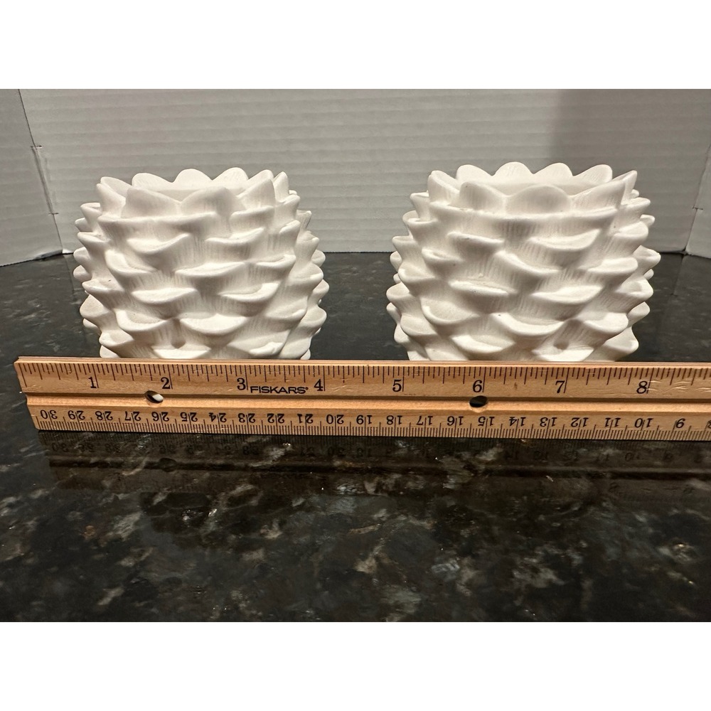 2 White Ceramic Pinecone Shaped Votive Holders
